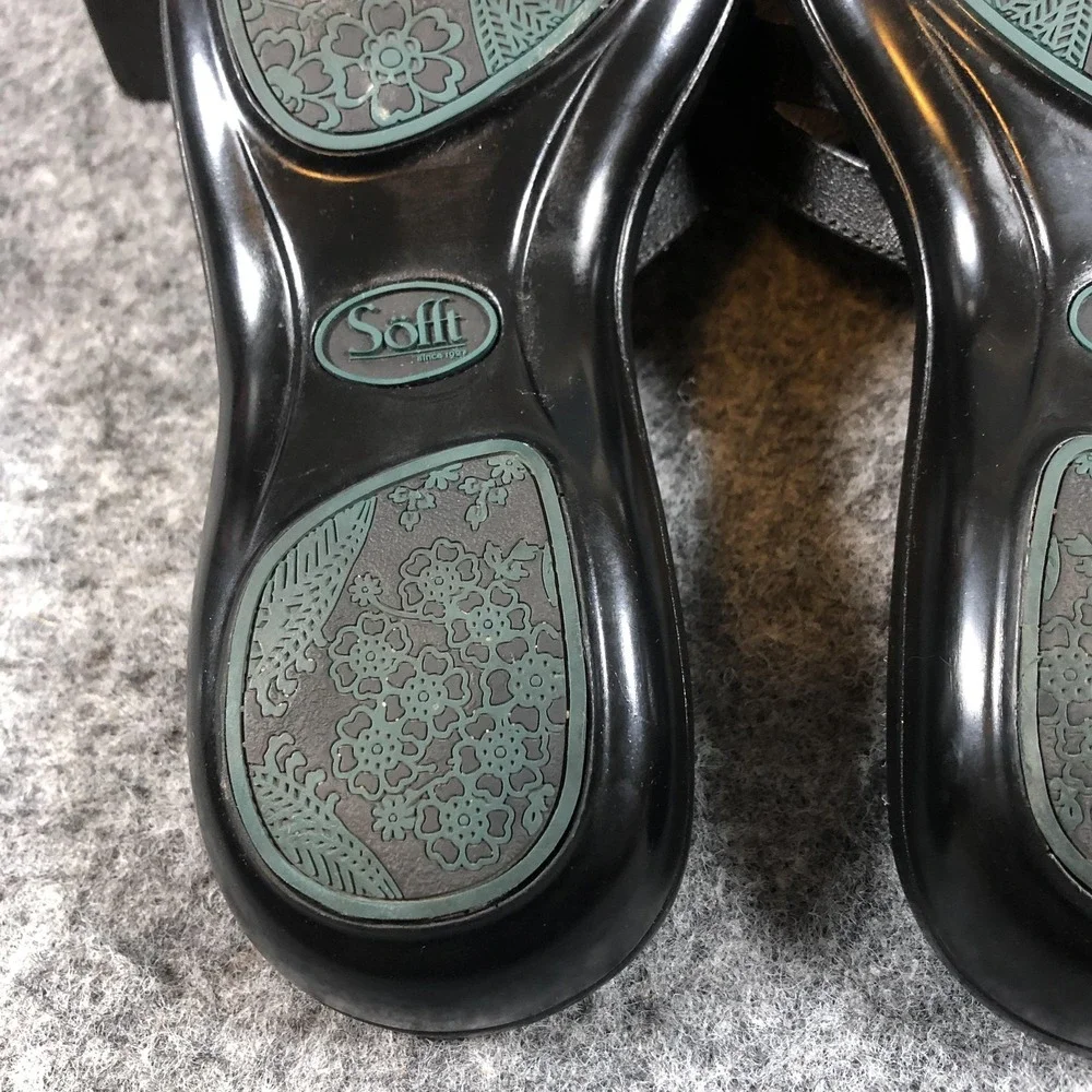 Sofft‎ Flower Wedge Sandals Womens 5.5 Black Leather Slide Comfort Casual